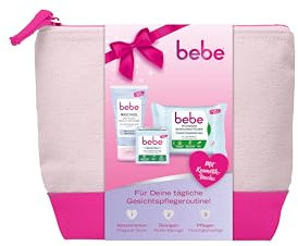 bebe Skincare Set, Pflegende Abschminktücher (25 Tücher), Waschgel (150 ml), Gesichtscreme (50 ml) & Kosmetiktasche, ideal für die tägliche Gesichtspflege & als Geschenkset