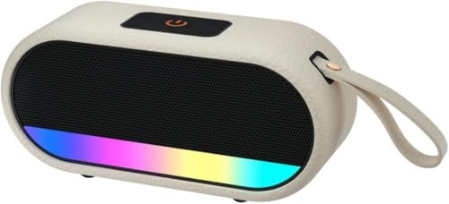 Bluetooth Speaker, Portable Wireless Bluetooth Speaker with Bass Boost, IPX6 Waterproof Speaker with LED Light, 10H Playtime, Hands-Free Call, Bluetooth 5.3 Outdoor Speaker for Party Travel, off white
