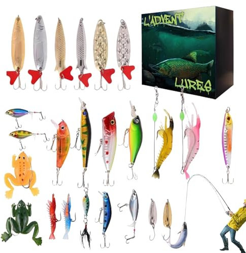 Angel Adventskalender 2024 Männer, 24 Angelköder Set, 2024 Weihnachtskalender Adventskalender Für Erwachsene, Angler Geschenk Für Angler Geschenk Fishing Set
