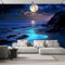 Strand Bei Nacht Fototapete， Mond Riff Fototapeten Wandbild,Tapeten Moderne Wandtapete Wand Schlafzimmer Wohnzimmer Dekoration 450×315 cm