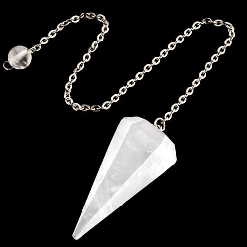 QINJIEJIE Bergkristall Kristall Pendel Natürlichem Edelstein Pendulum Kristalle Esoterik Pendel mit Kette und Kugel für Wünschelruten Wahrsager Chakra Reiki Hexerei Zubehör Esoterik Geschenke
