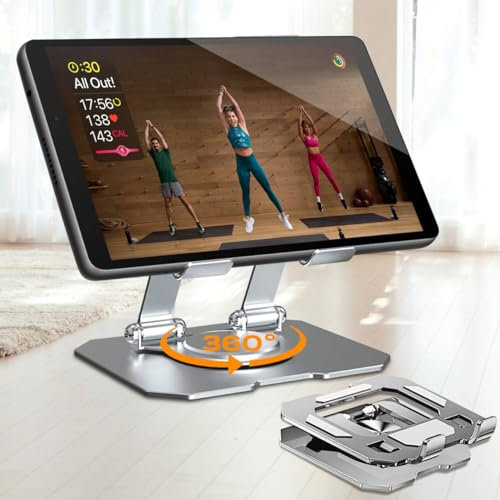 Supporto per tablet girevole a 360°, pieghevole, regolabile, portatile, con pannello posteriore ventilato, per casa, ufficio, studio, letto, perfetto per studenti, woker, designer (per 4-15,6 pollici)