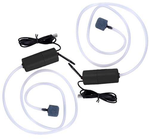 2 PCS Portable USB Aquarium Air Pump, 1W High Efficiency Energy Saving Oxygen Pump, Mini Fish Tank Pump with Air Stone Single Outlet Silicone Tube and Carabiner for Fish Tanks/Fishing