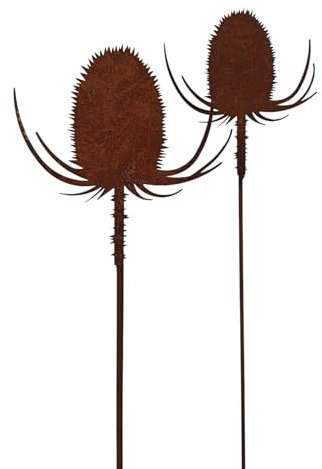 Bornhöft Gartenstecker Distel aus Edelrost, 2er Set, Rostoptik Gartendeko Rostige Gartenskulptur Dekostecker
