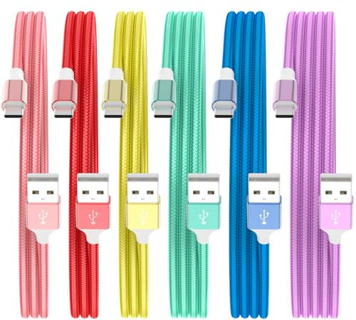 HKYUSHINE USB C Charger Cable, 6Pack 3/3/3/6/6/10FT 3.1A Type C Charger Fast Charging Braided USB A to USB C Cable for iPhone 16 15 Pro Max, Samsung S23 S22 S21, Pixel 6/7/8, Huawei, PS5, Switch