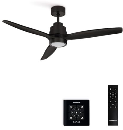 CREATE / WINDSTYLANCE S/Ventilateur de plafond avec lumière noir avec contrôleur mural et télécommande / 40W, Silencieux, Ø112 cm, 6 vitesses, minuteur, fonction été-hiver, double hauteur