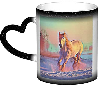 12 oz Ceramic Color Changing Coffee Mug with Horse Pattern and Heart-Shaped Handle Perfect for Home