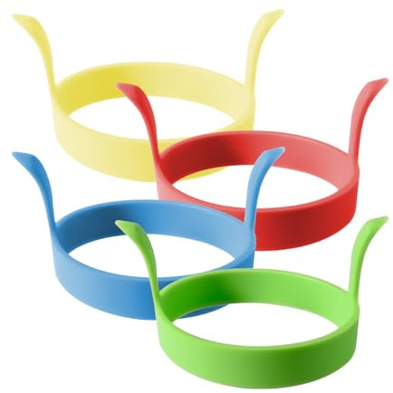 Bojueshaw 4Pcs Silicone Egg Cooking Rings,Egg Frying Ring with Handle,Round Non-Stick Molds for Pancake,Mcmuffin,Omelettes,Crumpets