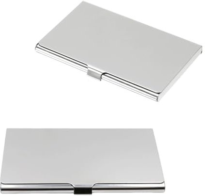 FUSONGQINTANG 2 Piezas Estuche para Tarjetas de Visita Portatarjetas de Visita Metalico Estuches Protector Ultra Ligero para Tarjetas de Crédito Tarjeta de Identificación (Plateado)