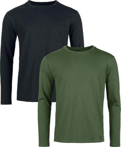 RED by EMP Herren schwarz/olivfarbenes Langarmshirt im Doppelpack