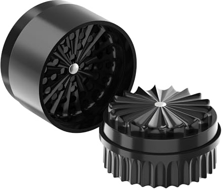 Premium Toothless Ceramic Grinder Calabasas Schwarz | Zahnlos | Nano-Keramik Beschichtung | 5 – teilig | Blüten (Flower) Mühle (Mill) | Inkl. Storage Deckel & Feinsieb (Schwarz) | California's Choice