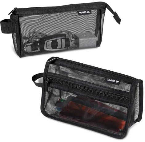 2 Stück Netzstoff Schlamppermäppchen, Transparente Federmäppchen Klein Tragbares Kosmetiktasche Durchsichtig Stifte Mäppchen mit Griff und Reißverschluss für Bürobedarf Kosmetik Aufbewahrungsbeutel