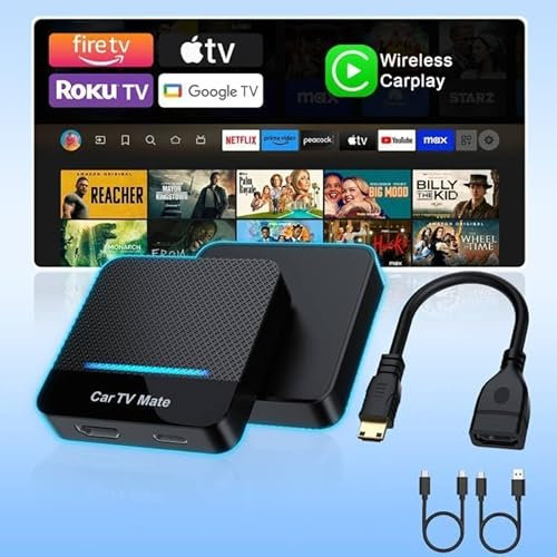 Car TV Mate-HDMl Multimedia Adapter for Fire T V Stick/Google TV Sticks/Game Consoles/Screen Throwers, 2 in 1 Carplay T V Adapter with HDMI and USBC Port for iPhone,Convert Wired to Wireless Car Play
