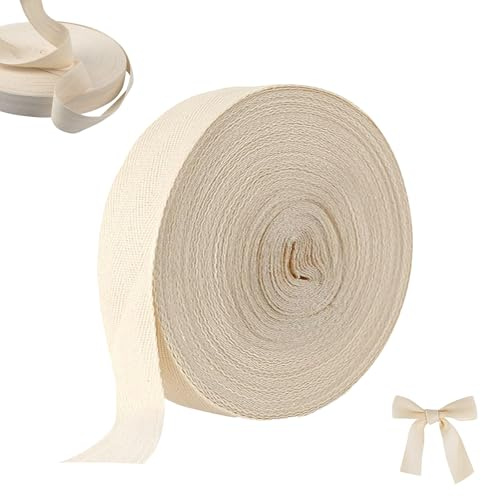VIQIHEOE Baumwollband Schrägband, 3,5cm x 50m Fischgrätenmuster Baumwolle Webbing, Baumwolle Nahtband Einfassband, Gefalzt Gurtband Webbing, zum Basteln von Nähpaspeln und Baumwollteppich(Beige)
