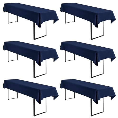 Teruntrue Biertischdecke 6er Pack Marineblau 250x100 cm Rechteckig Tischdecke waschbar Polyester Universal für 50 und 70 cm Biergarnituren Bierzelt