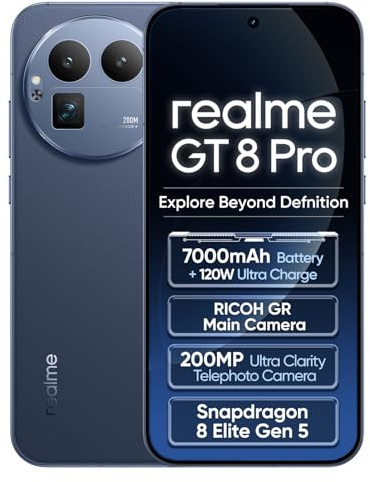 realme GT 8 Pro 5G - Smartphone 16+512 GB, pantalla 6,79 120 Hz, carga SuperVOOC 120 W, batería 7000 mAh, cámara 300 MP, Qualcomm Snapdragon 8 Elite Gen 5, IP69