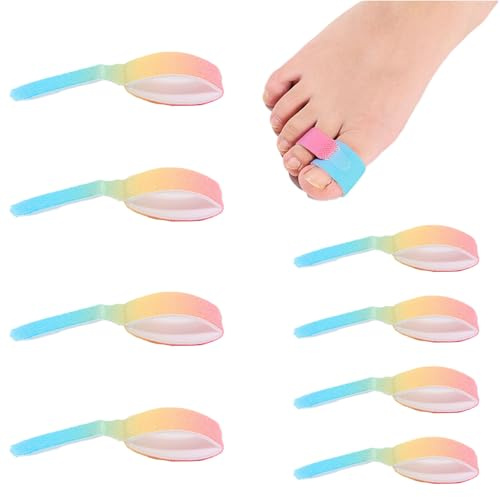 8 PCS Reusable Hammer Toe Corrector Wraps, Adjustable Toe Straightener-Big & Small Size, Toes Separators Bandages for Broken, Crooked, Curled Toes Relief