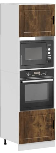 Qnhdfrt Porto Smoked Oak Engineered Wood Kitchen Cabinet Pair 60x57x207 cm Tall Oven Housing Unit with Adjustable Feet Compact for Modern Kitchens