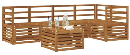 vidaXL Sofagarnituren 6 pcs Natur Massivholz Akazie, Moderner Outdoor-Sofa, strapazierfähiges Möbel für Garten, Bequeme Lounge-Sitzgruppe für die Terrasse