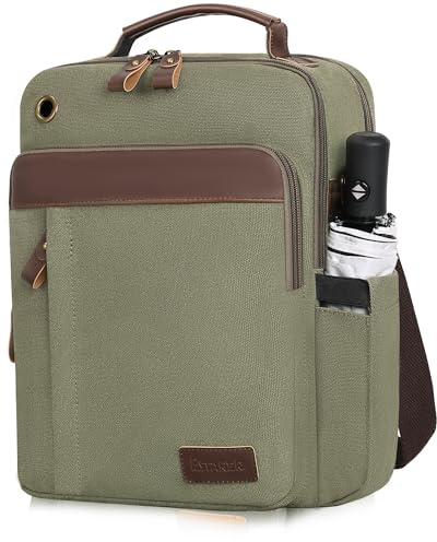 ESTARER Umhängetasche Herren, Schultertasche 13 Zoll kleine, Herrentasche Kuriertasche aus Canvas für Arbeit Schule Reise, Armeegrün