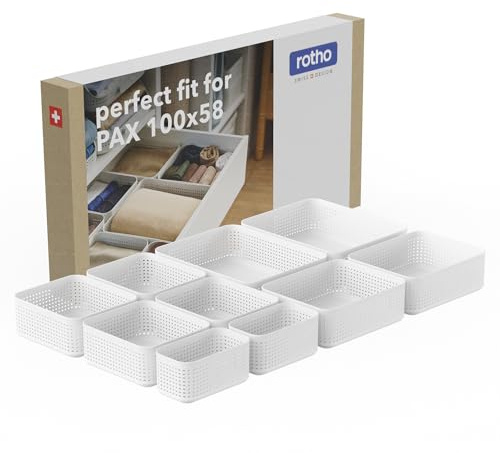 Rotho WOP Organizer Schubladen Organizer Aufbewahrungsbox 10er Set Weiß | Schrank Organizer, Kleiderschrank Organizer, 10er-Set Körbe in XS bis XL, stapelbar, flexibel für Kommode und Schublade, Weiß