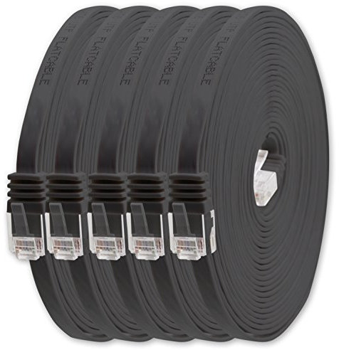 1aTTack.de 5m - Schwarz - 5 Stück - Cat.6 Flaches Netzwerkkabel Cat6 Flachkabel Ultra Flach Cat.6 Patchkabel 1000 Mbit/s Gigabit LAN (RJ45) Flach Slim Micro