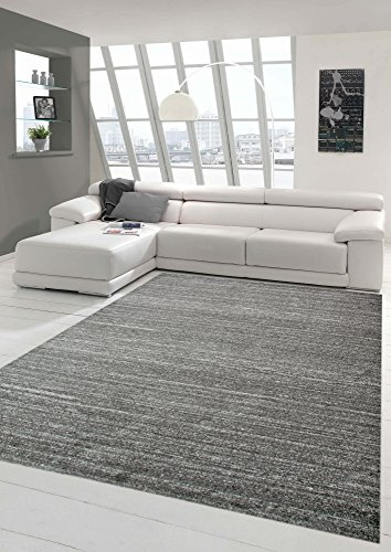 Designer und Moderner Teppich Wohnzimmerteppich Kurzflor Uni Design in Anthrazit Größe 200 x 290 cm