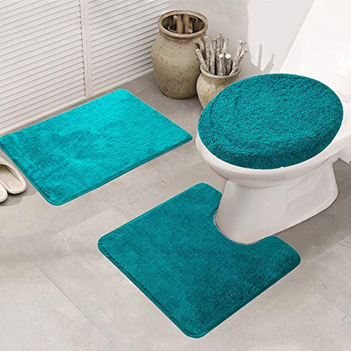 ele ELEOPTION Badematte Set 3 teilig, Waschbar Badezimmerteppich, rutschfeste Badematte Toilettenmatte,Weich Saugfähige Badteppiche und WC Vorleger Duschvorleger (Grün)