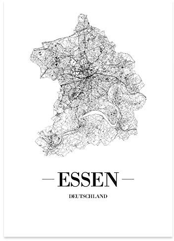JUNIWORDS Stadtposter - Wähle Deine Stadt - Essen - 21 x 30 cm Poster - Schrift A - Weiß
