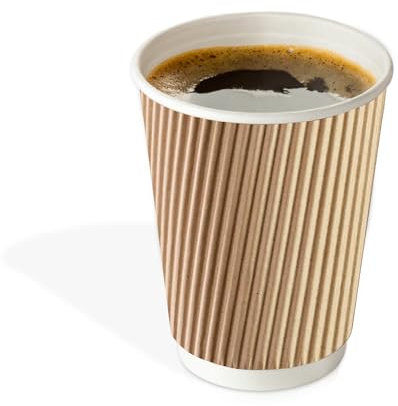 We Can Source It Ltd - 50 x 12oz Ripple Brown Kraft Paper Cups - Strong 3-PLY Disposable Insulated Coffee Cups - Leak-Proof Recyclable Drinking Cups for Hot Drinks, Tea, Coffee and Beverages