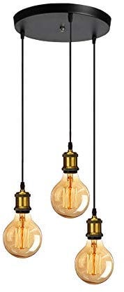 iDEGU 3-flammige Pendelleuchte Industrie Retro Kronleuchter mit E27 Fassung Edison-Stil Hängeleuchte Metall Hängelampe für Wohnzimmer Schlafzimmer Küche Esszimmer Bar Theke - Messing