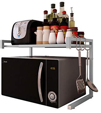 Vinteky Support Extensible en Métal Four à Micro-Ondes de Fourniture de Vaisselle Vaisselle de Stockage Compteur d'économiseur d'espace Organisateur Titulaire d'épice (Gris)