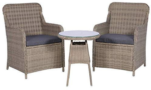 Tidyard Bistroset 3-TLG.Bistro-Set Essgruppe Mit 2 Sessel,1 Tisch und 2 Sitzpolster,Balkonset Gartenganitur Sitzgruppe Garten Lounge Set Gartentisch Gartenstul 64 x 65 x 90 cm,Poly Rattan Braun