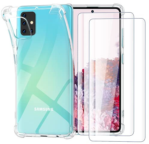Garegce Hülle für Samsung Galaxy A51,[2 × Displayschutzfolie] Transparent Stoßfest,Dünne Flexibel Durchsichtige Handyhülle TPU,Weich Silikon Cover Kratzfest case mit Klar Bumper – Klar