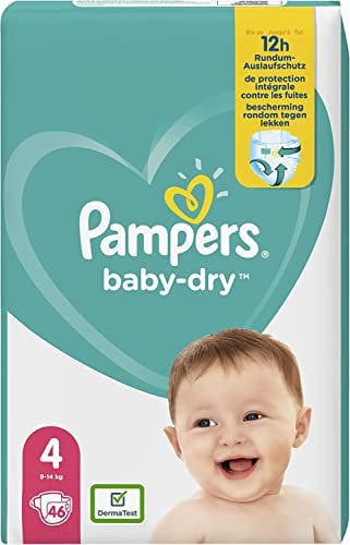 Pampers Baby-Dry Windeln, Größe 4, für 9-14 kg, bis zu 12 Stunden Schutz, 46 Einheiten