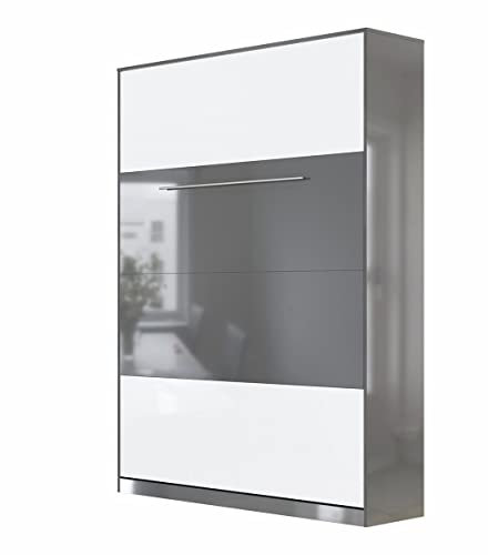 SMARTBett Standard 90x200 120x200 140x200 160x200 | Schrankbett, Wandbett, Wandklappbett fürs Gästezimmer, Büro, Wohnzimmer, Schlafzimmer Anthrazit Hochglanz/Weiss & Anthrazit Hochglanz 140 Vertikal