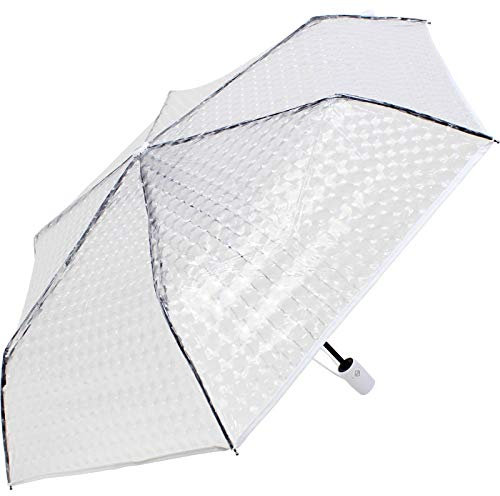 iX-brella Paraguas de bolsillo transparente con efecto lente y mango de color y cinta de ribete, Blanco, 97 cm, Paraguas plegable automático