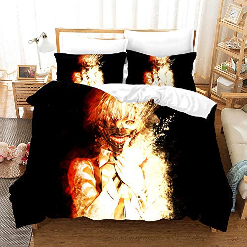 PTNQAZ Anime Tokyo Ghoul Kaneki Ken Tröster-Bettwäsche-Set, weiß, Einzelbettgröße, 135 x 200 cm, Heimbett-Set (Farbe 4)