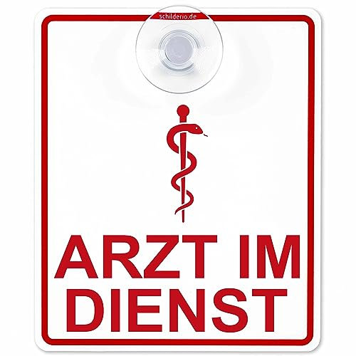 Schilderio Premium Saugnapfschild Schild Arzt im Dienst, 3 mm Acrylglas, ca. 100x120mm, Arzt Auto Schild mit 1x Saugnapf 30mm, Autoschild Arzt zur Befestigung an Autoscheiben von innen