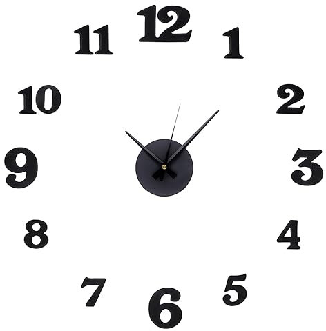 MPM Quality DIY Black Wall Clock, DIY Sticker Wanduhr, Schwarz,Originelle Design Wanduhr, Schaumstoff-Ziffern mit Glanz Oberfläche, Elegante Dekoration für Wohnzimmer, Schlafzimmer, Küche,Büro