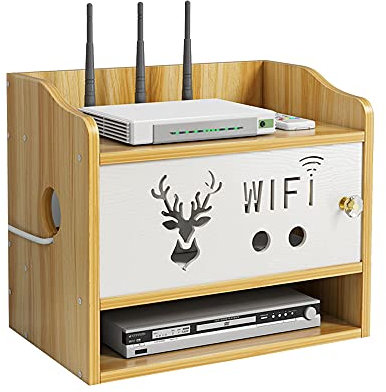 Hggzeg Scatola di immagazzinaggio del Router Rack di archiviazione WiFi Desktop in Legno Multistrato con Rack di archiviazione del decodificatore del Telecomando a griglia(ji05-2,ciliegio)