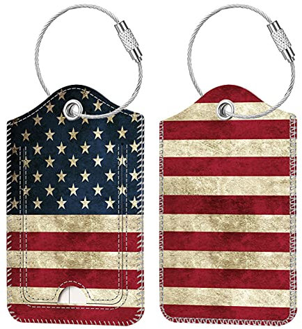 Fintie Gepäckanhänger, Sichtschutz, Ausweisetikett mit Edelstahlschlaufe und Adresskarte für Reisetasche Koffer, US-Flagge (2 Stück)