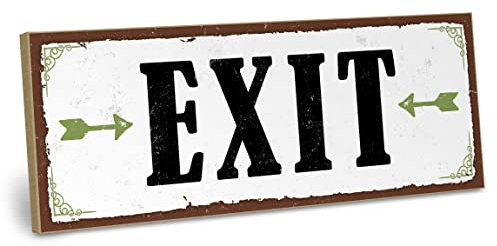ARTFAVES® Wandbild Holzschild mit Spruch - EXIT - Türschild Retro Vintage Deko Bild Geschenk - Zuhause, Büro