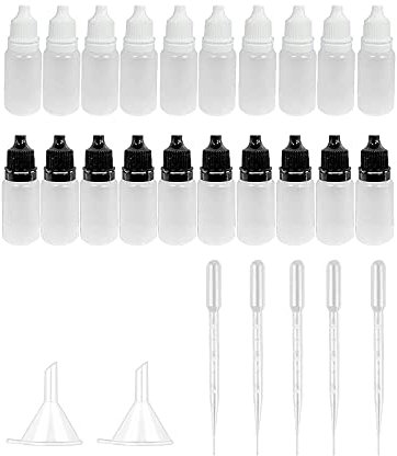 SUpoetry 20 Stücke Liquid Flaschen, Tropfflasche 10ml, Quetschflasche 100ml, PE Kunststoff Flaschen, Mit Trichter und Tropfer, Durchsichtige Plastikflasche, Tragbar und Nachfüllbar, Leerflaschen