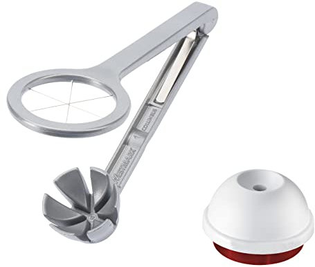 Westmark Ei, 2tlg. 1 Eierstückler/-teiler Columbus + 1 Eidorn, Aluminium/Rostfreier Edelstahl/Kunststoff, Grau/Weiß/Rot, 106022E6, Silber, Set, 2