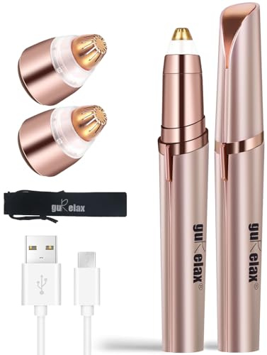 Eyebrow Trimmer for Women, Rechargeable Eyebrow Hair Remover, Painless Electric Razor with 2 x Replacement Heads, Eye Brow and Face Epilator Hair Removal (Rose Gold)