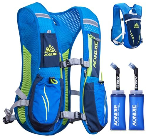 5.5 L Running Vest Backpack, Lightweight Hydration Vest Backpack for Women & Men Outdoor Sports, Marathon, Trail Race, Cycling, Hiking, Climbing (Blue with 2 x 350ml Soft Flasks)