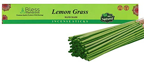 Bless-Lemon-Grass-Incense-Sticks Handmade-Hand-Dipped Organic-Chemicals-Free for-Purification-Relaxation-Positivity-Yoga-Meditation The-Best-Woods-Scent (25 Sticks (40GM))