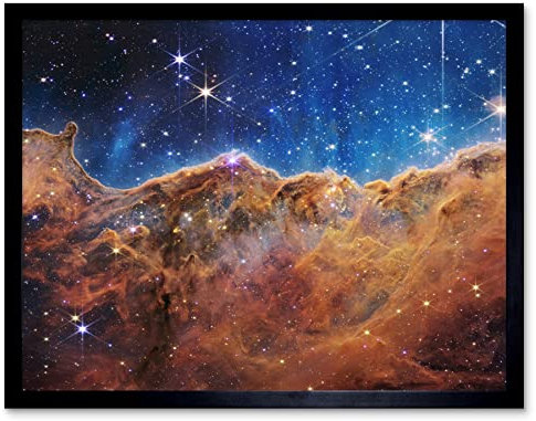 Artery8 NASA James Webb Space Telescope Cosmic Cliffs in the Carina Nebula NGC 3372 NIRCam Image Art Print Framed Poster Wall Decor 12x16 inch