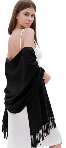 RIIQIICHY Damen Schal Schwarz Stola Festlich für Abendkleid Pashmina Schals Tücher für Frauen Hochzeit Schultertuch Frühling Winter Schal Warme Kuschelig